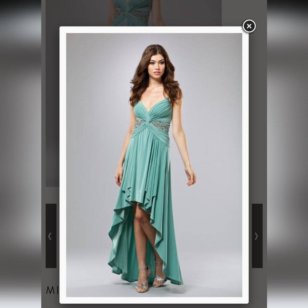 Mignon Green High-Low Gown Sleeveless Plunge Sz8 New With Tags 14" Pit To Pit